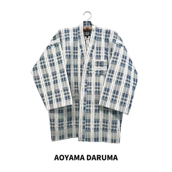 Aoyama Daruma blue white plaid  indigo dye sashiko hanten jacket 藍白 藍染 刺し子 チェック 半纏 ジャケット
【Pre-order/受注生産 OK】
