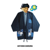 Aoyama Daruma denim indigo dye sashiko patchwork hanten jacket デニム 藍染 刺し子 パッチワーク 半纏 ジャケット 【Pre-order/受注生産 OK】