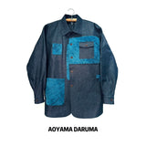 Aoyama Daruma indigo dye denim patchwork jacket 藍染 ふわふわ デニム パッチワーク ジャケット【Pre-order/受注生産 OK】