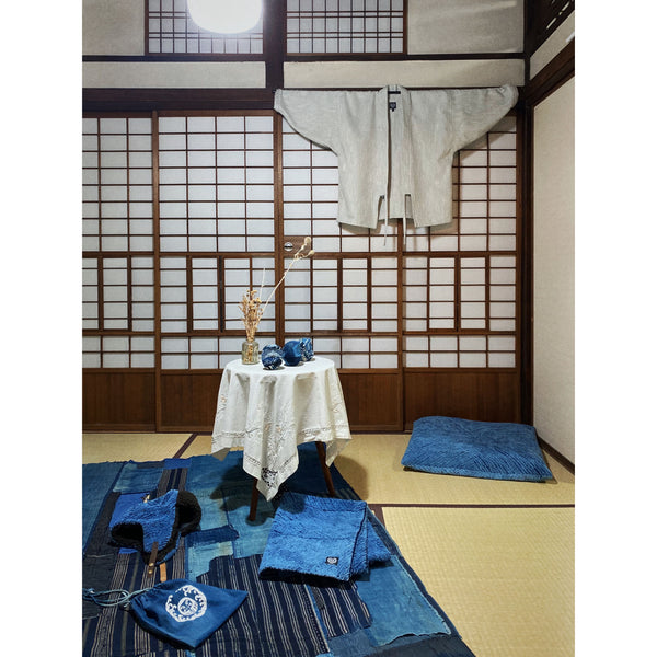 Aoyama Daruma bluewhite indigo dye sashiko hanten jacket 藍白 藍染 刺し子 半纏 ジャケット